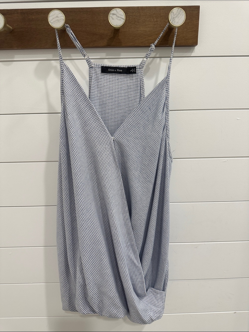 Doe & Rae Blue White Micro Check Surplice Tank Top Large